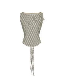 Ribbon Paneled Sleeveless (Checked)