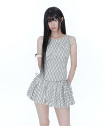 Ribbon Paneled Sleeveless (Checked)