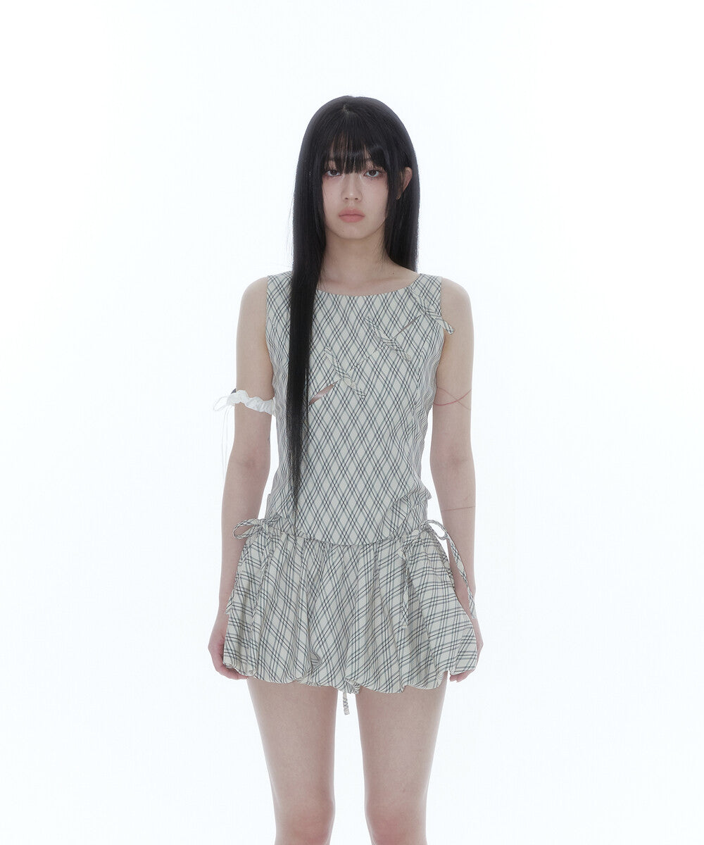 Ribbon Paneled Sleeveless (Checked)
