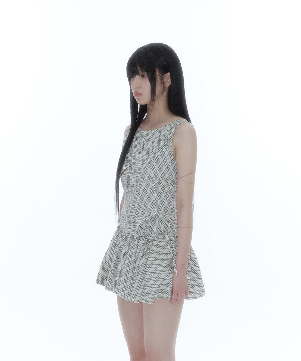 Ribbon Paneled Sleeveless (Checked)