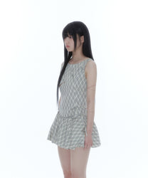 Ribbon Paneled Sleeveless (Checked)