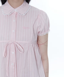 Puff Sleeve Lace Shirt (Pink)