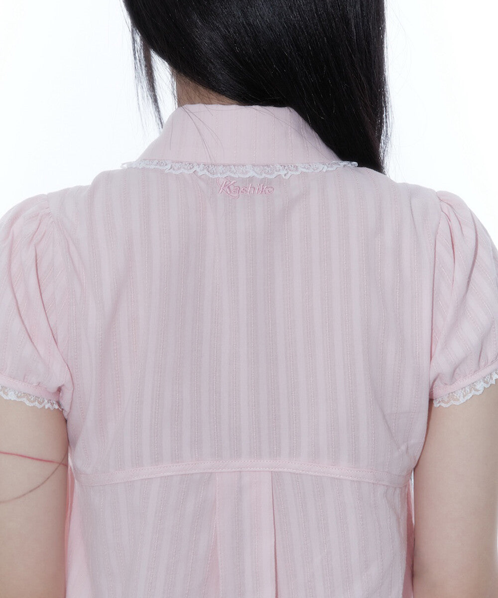 Puff Sleeve Lace Shirt (Pink)