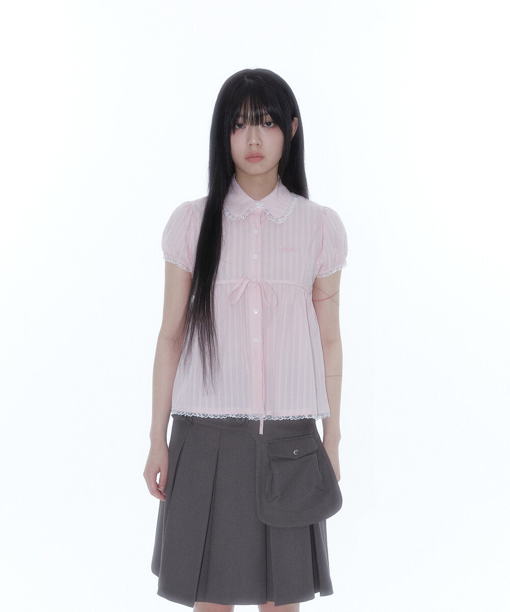 Puff Sleeve Lace Shirt (Pink)