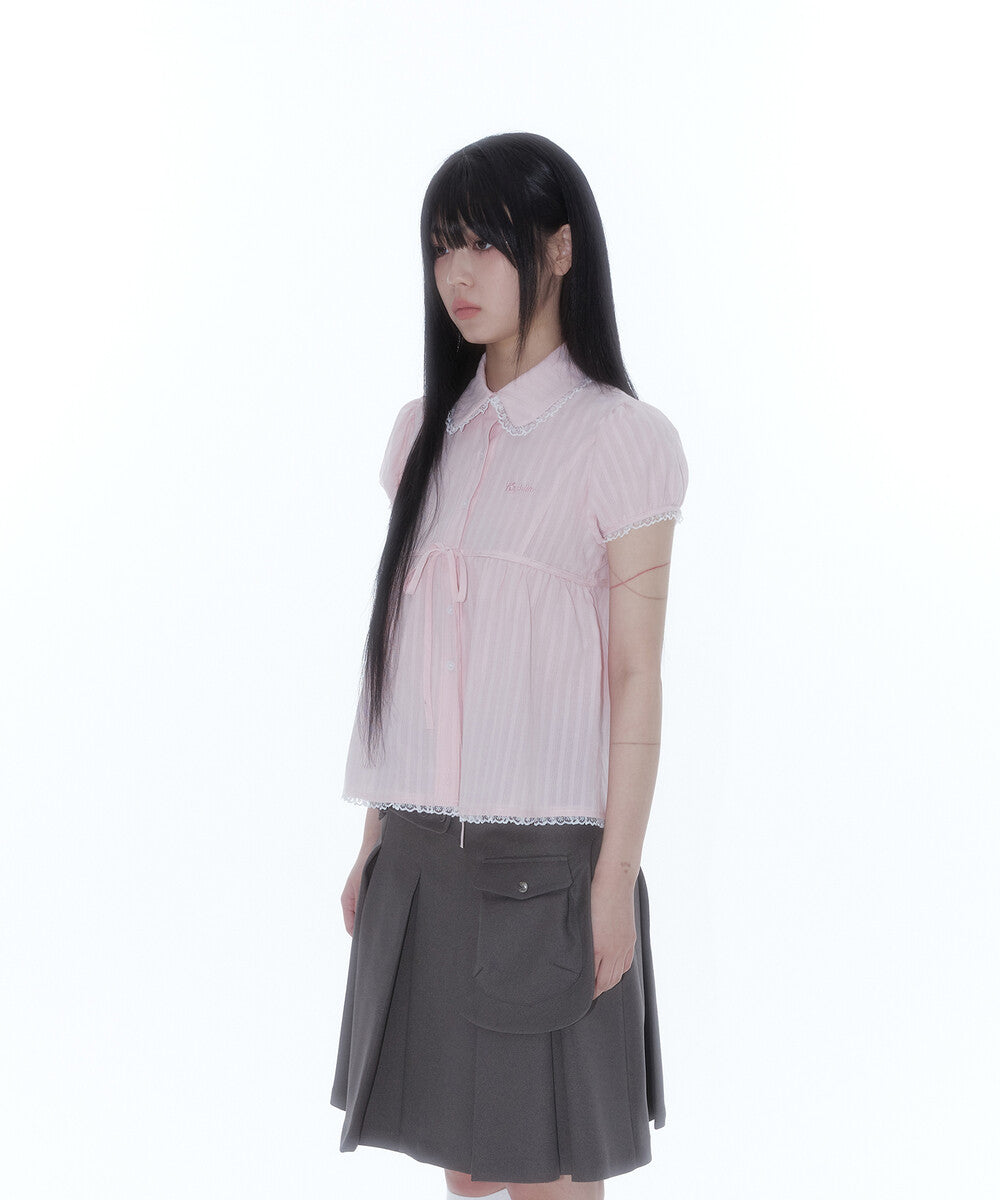 Puff Sleeve Lace Shirt (Pink)