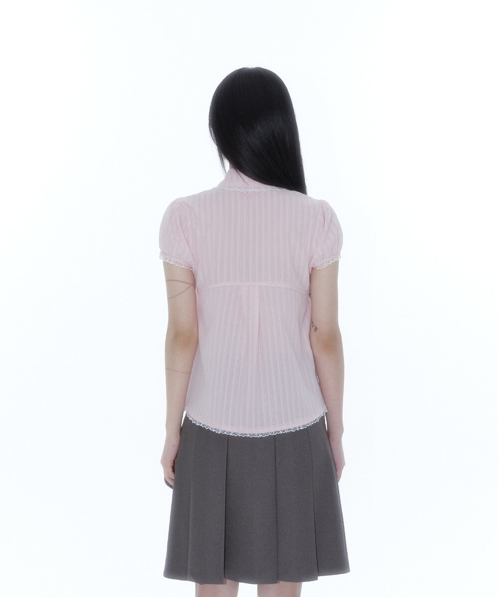 Puff Sleeve Lace Shirt (Pink)