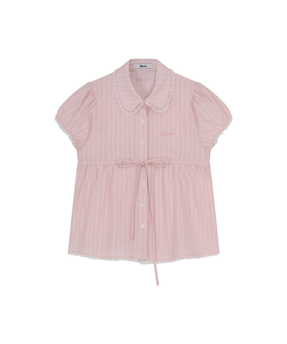 Puff Sleeve Lace Shirt (Pink)