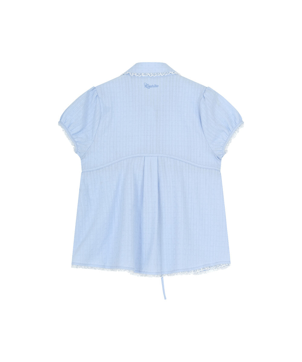 Puff Sleeve Lace Shirt (Blue)