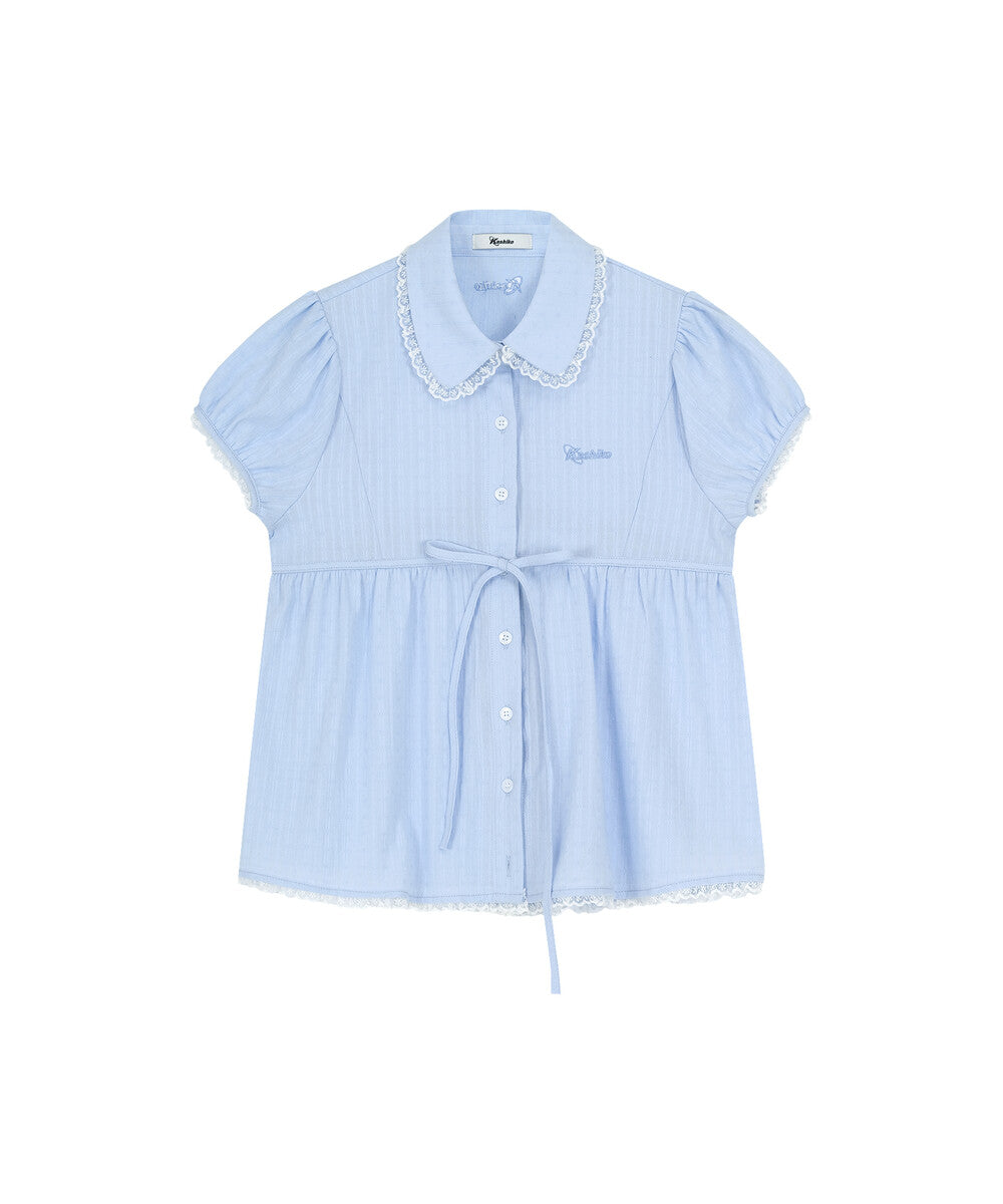 Puff Sleeve Lace Shirt (Blue)