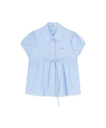 Puff Sleeve Lace Shirt (Blue)
