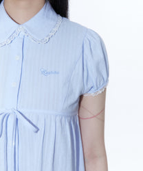 Puff Sleeve Lace Shirt (Blue)