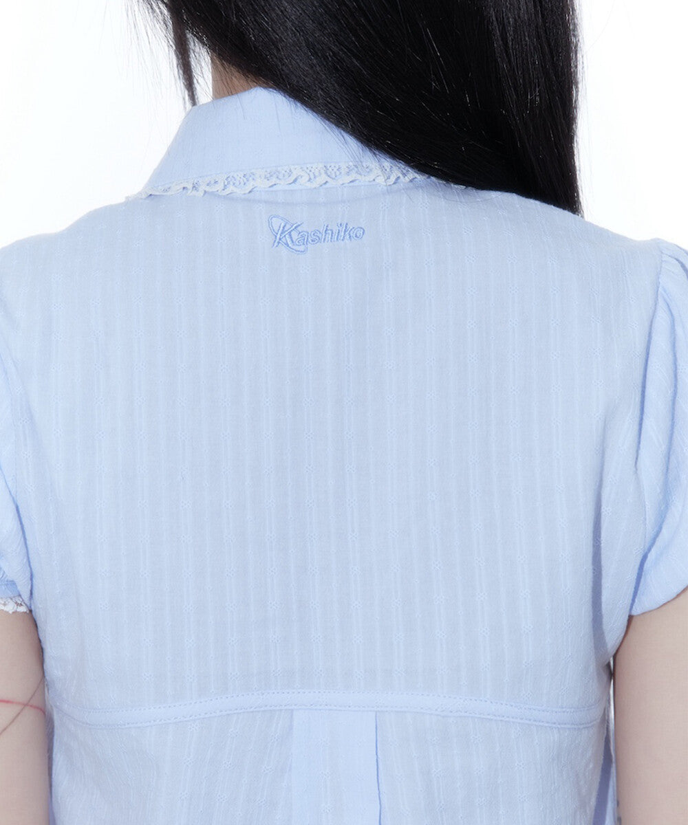 Puff Sleeve Lace Shirt (Blue)