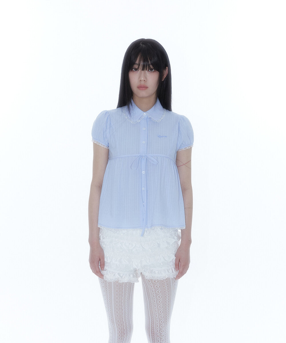 Puff Sleeve Lace Shirt (Blue)