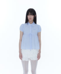 Puff Sleeve Lace Shirt (Blue)