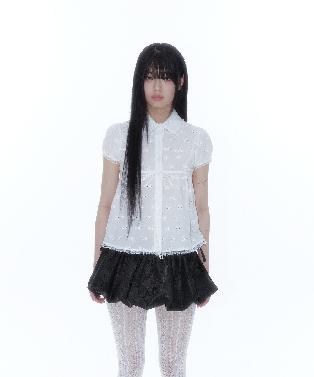 Puff Sleeve Lace Shirt (White)