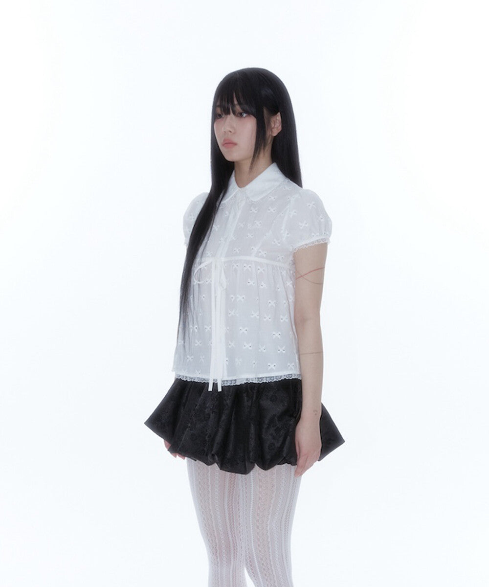 Puff Sleeve Lace Shirt (White)
