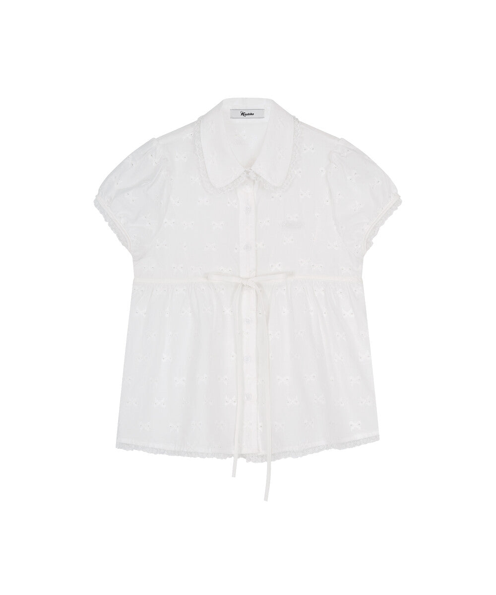 Puff Sleeve Lace Shirt (White)