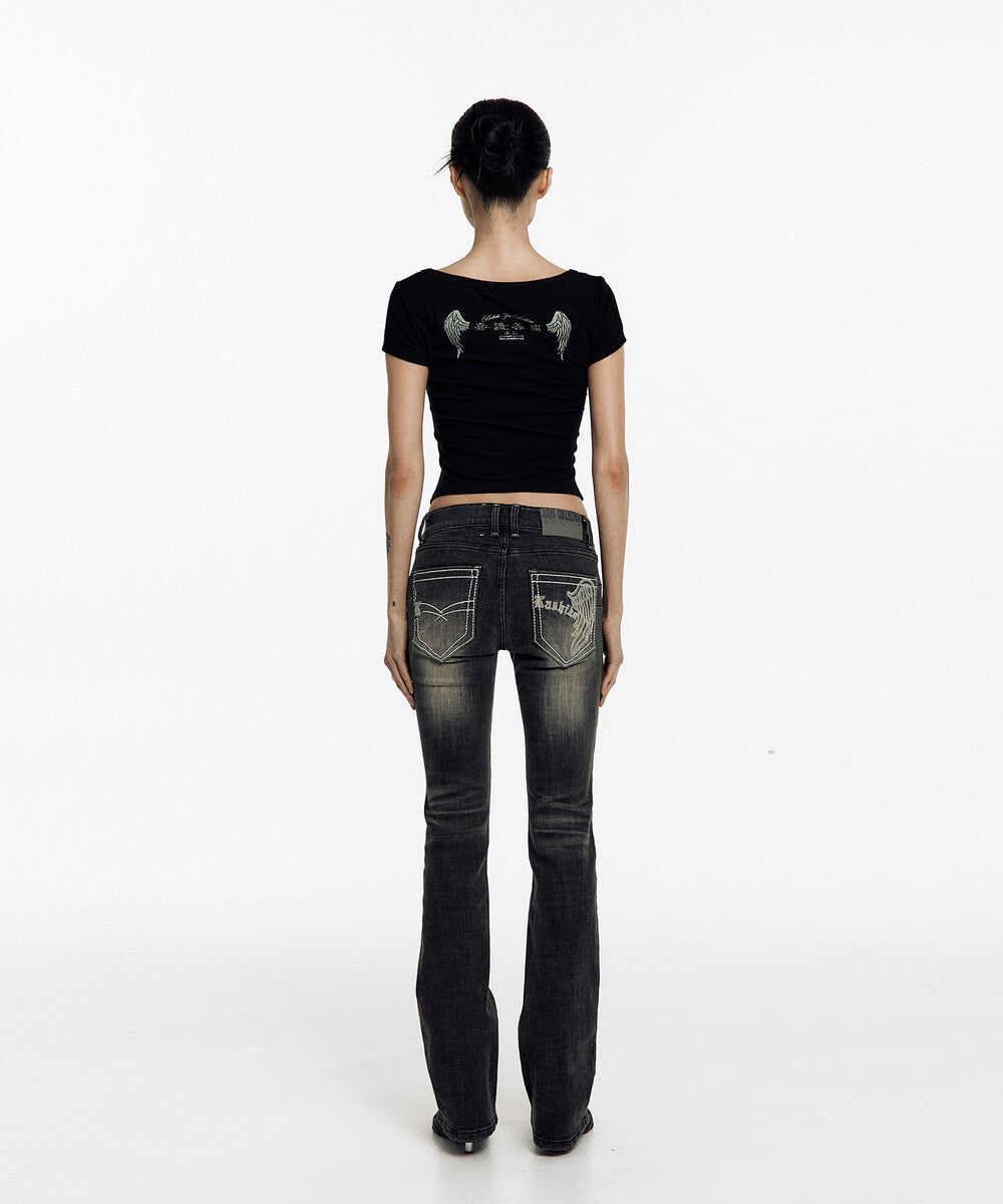 Lowrise Boots Cut Denim Pants (Black)
