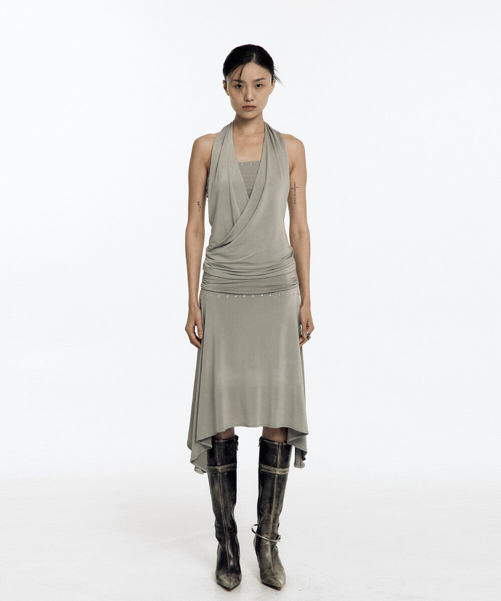 Stud Drape Halter Top (Warm Gray)