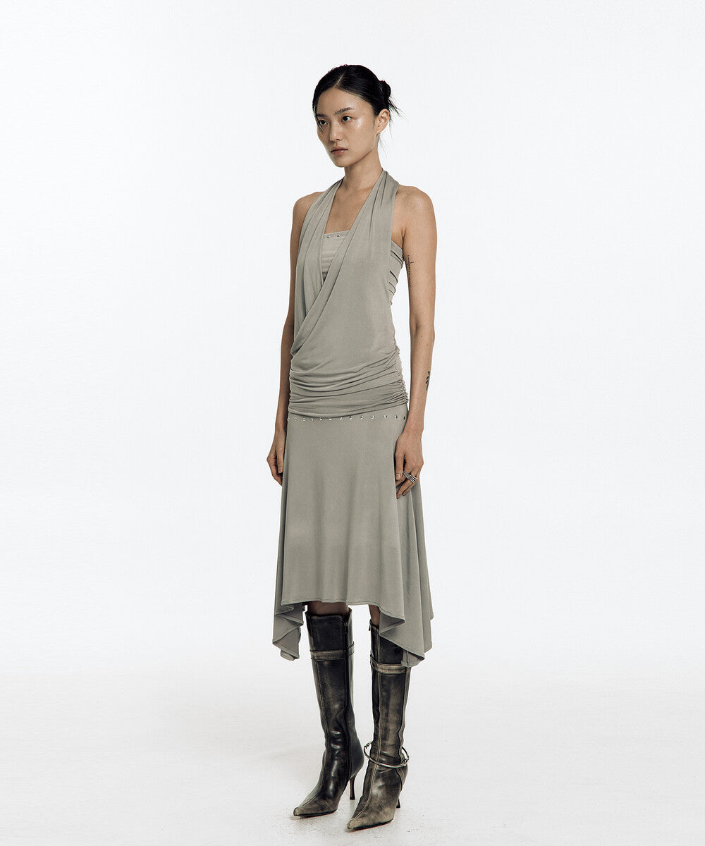 Stud Drape Halter Top (Warm Gray)