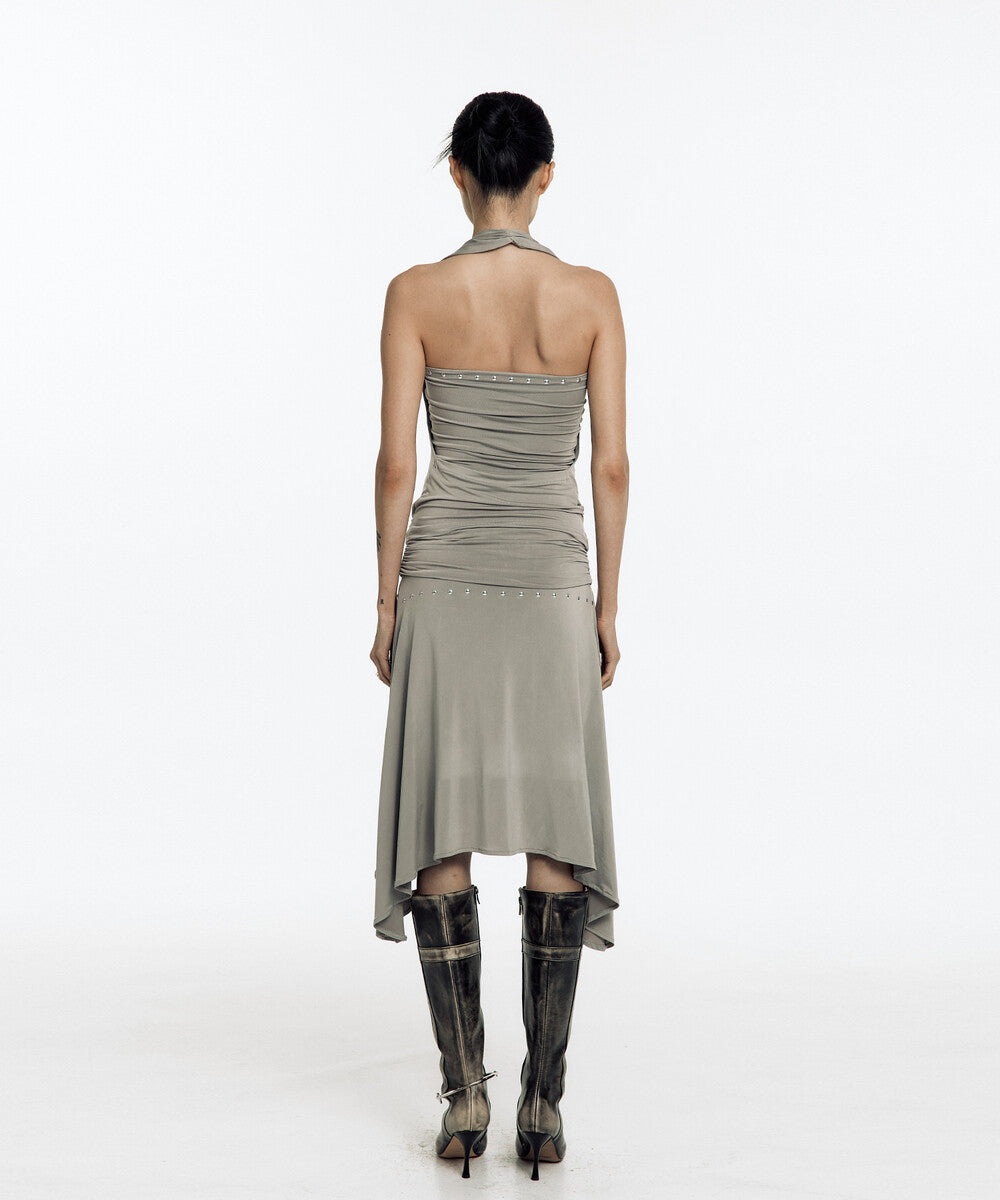 Stud Drape Halter Top (Warm Gray)