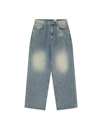 Chain Wide Denim Pants (Light Blue)