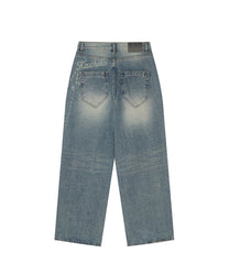 Chain Wide Denim Pants (Light Blue)