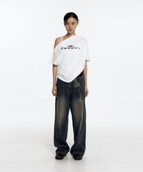 Chain Wide Denim Pants (Rusty Blue)