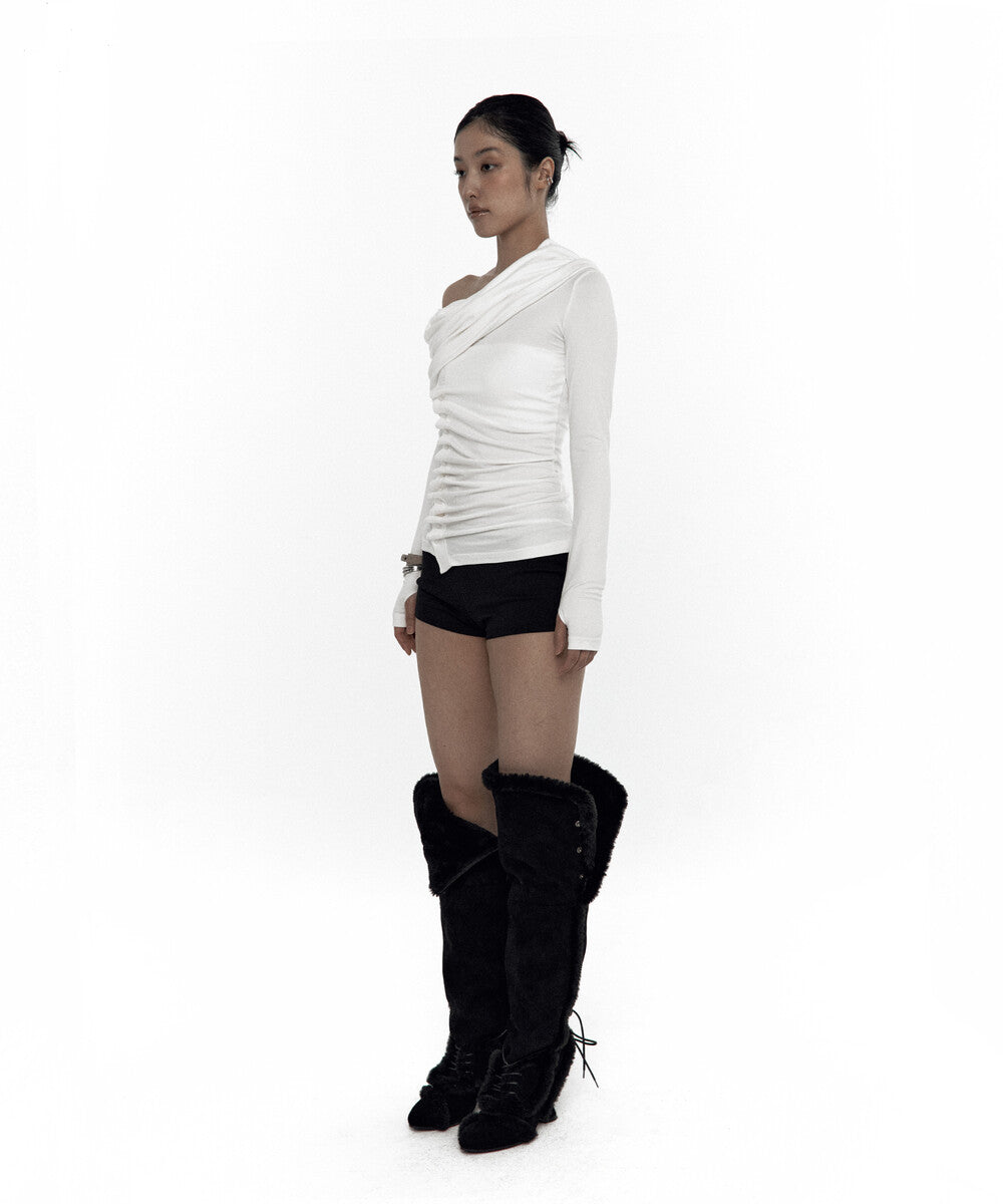 Cowl Button Long Sleeve White