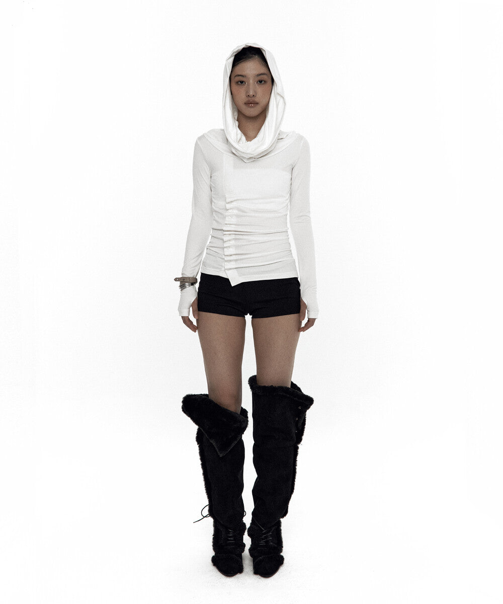 Cowl Button Long Sleeve White