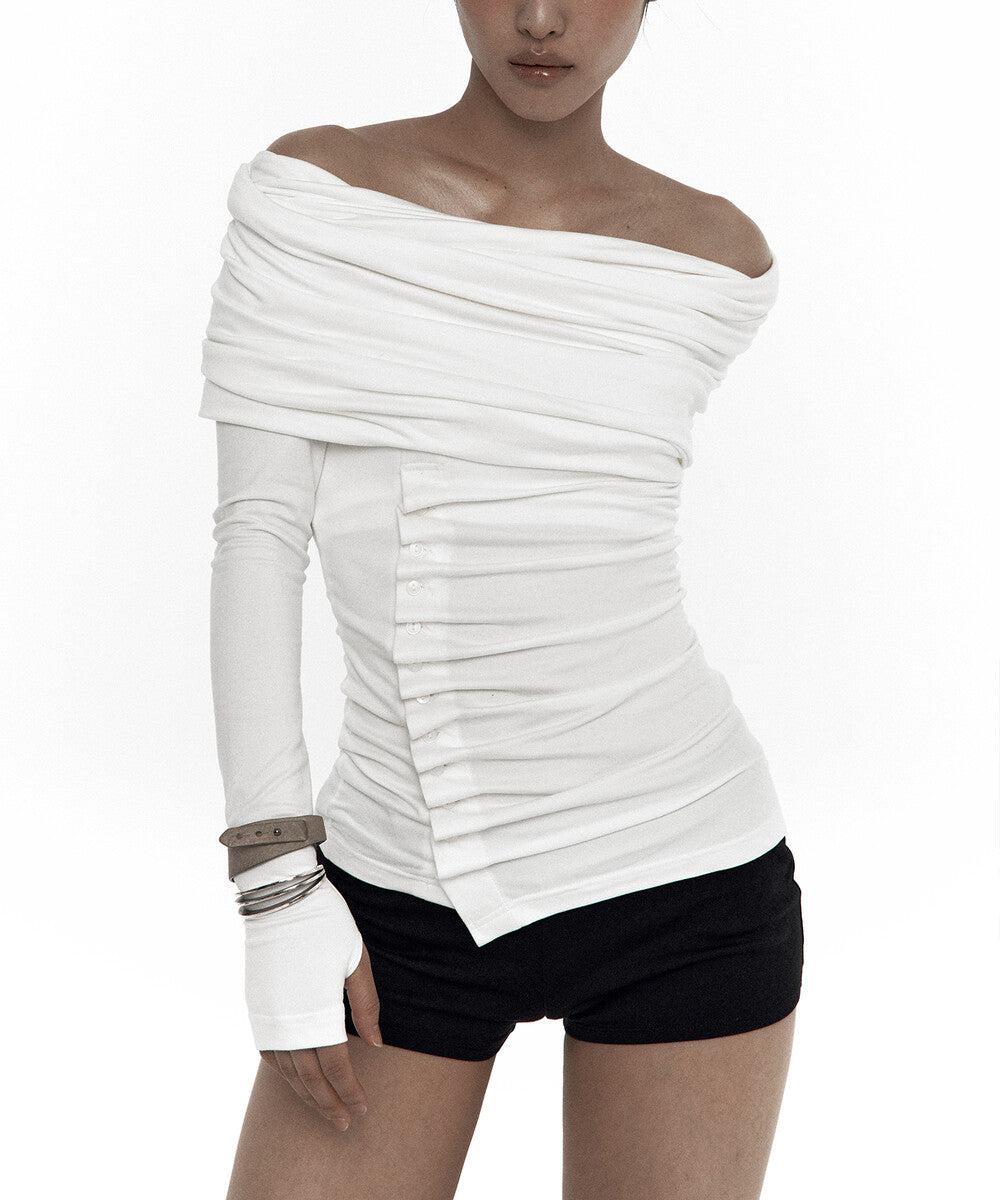 Cowl Button Long Sleeve White