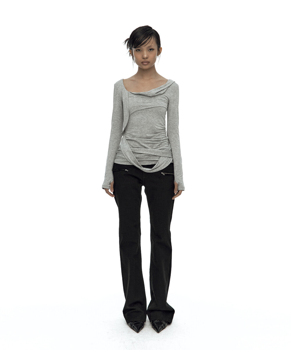 Drape Asymmetric Long Sleeve Gray