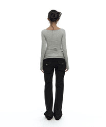 Drape Asymmetric Long Sleeve Gray