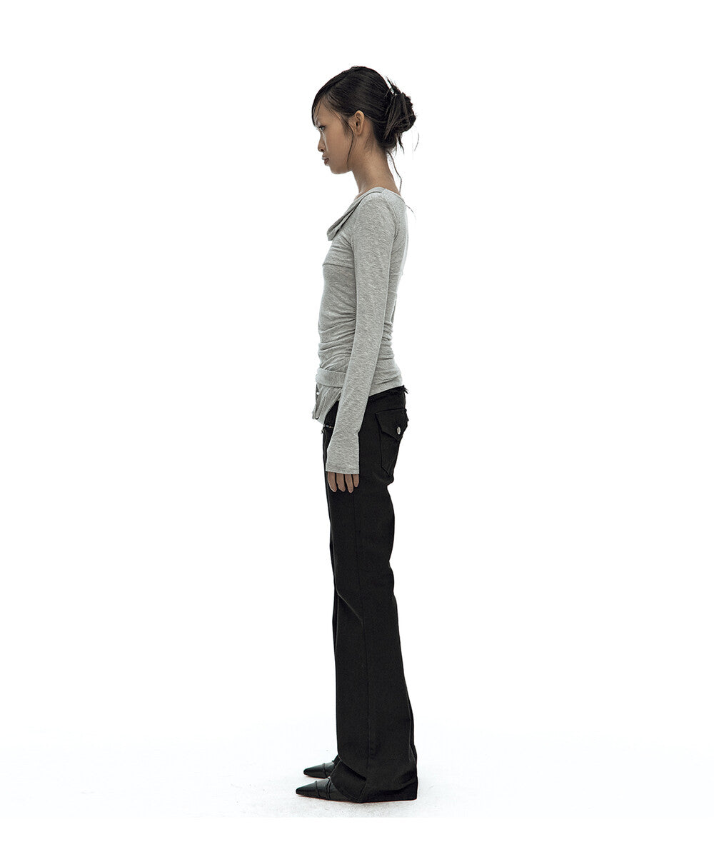 Drape Asymmetric Long Sleeve Gray