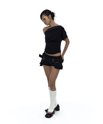 Lace One Shoulder Corset Tee Black