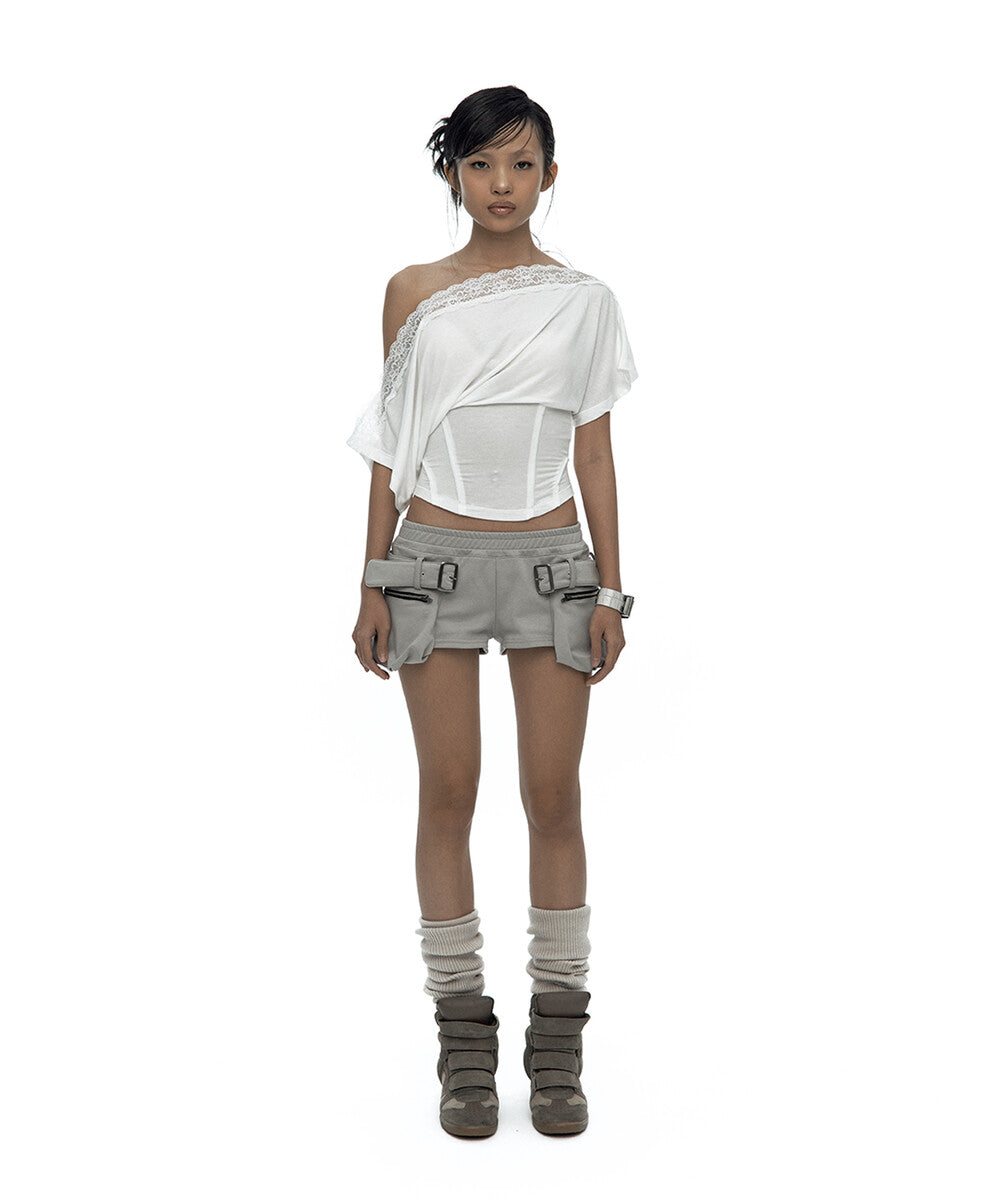 Belted Pocket Shorts Gray
