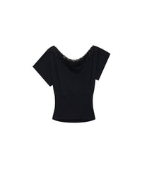 Lace One Shoulder Corset Tee Black