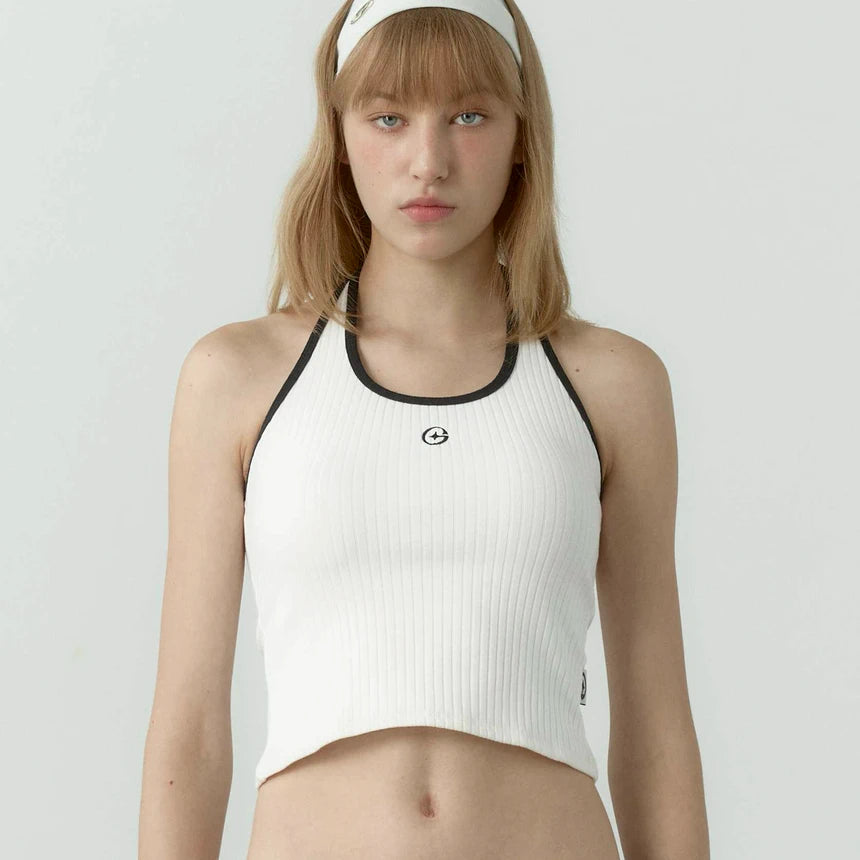 Kate Sleeveless Top Two Tone (White)